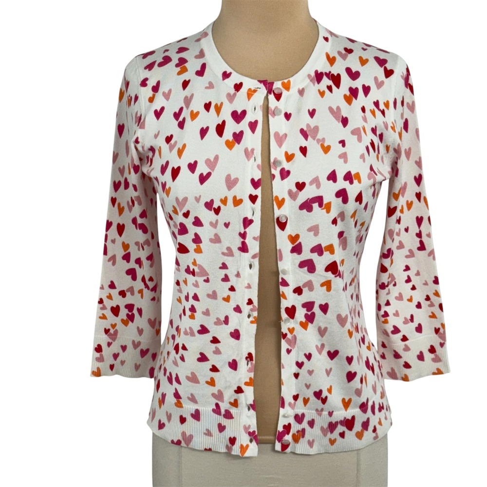 Cable & Gauge Women's All-Over Hearts Print Cardigan Sweater - Picture 10 of 10